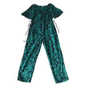 Sundance Jumpsuit Womens Small Green Floral‎ Ruffle Lightweight Drawstring Waist